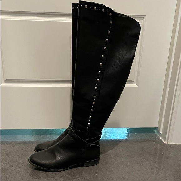 Black Studded Knee-High Boots - Picture 1 of 15